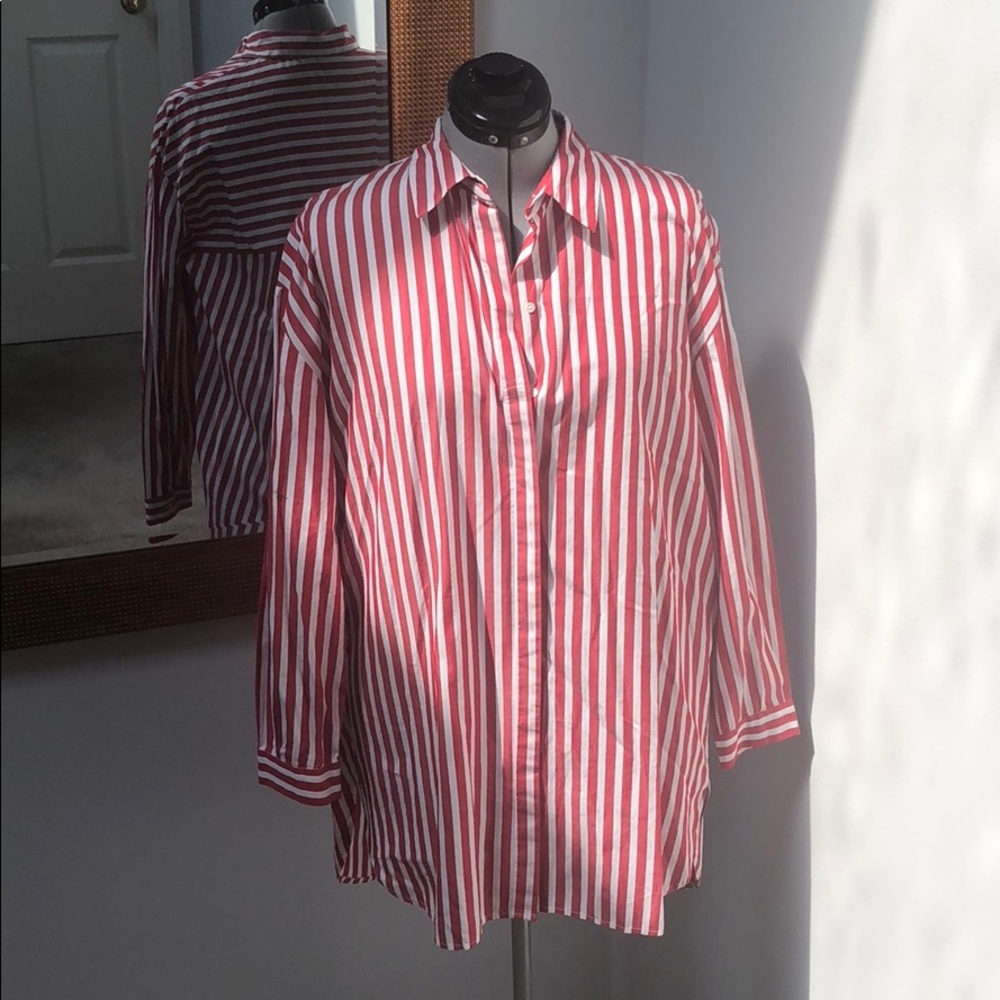 Oversized Striped Blouse Tunic with Pockets